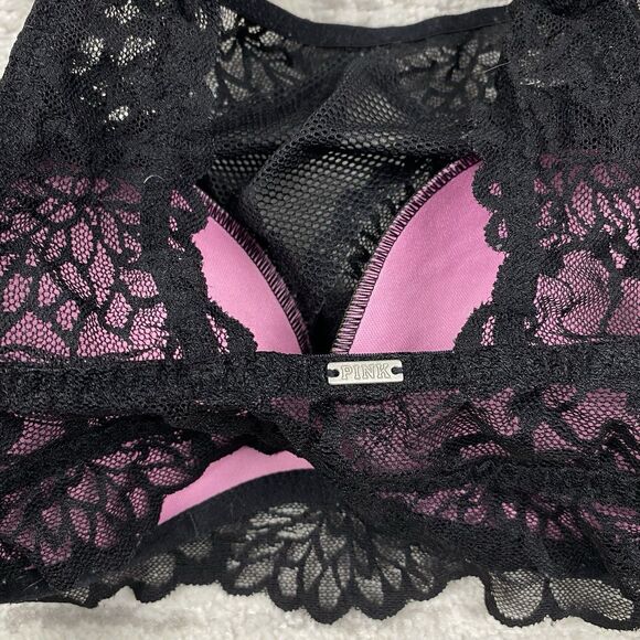 PINK Victorias Secret Bralette Women’s Black Lace Underwire Pushup Size Small - Picture 2 of 4